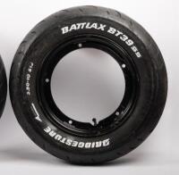 VESPA: Three black Vespa rims fitted with Bridgestone 3.50-10 51J tyres. - 8
