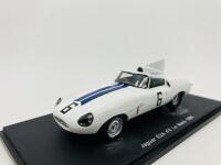 Jaguar: A 1:43 scale model by Spark of the 1960 E2A in Le Mans livery, in original packaging [Location: Sydney]