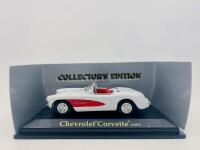 CHEVROLET: A 1:43 scale model by Road Signature of the 1957 Chevrolet Corvette convertible in white, complete with original packaging [Location: Sydney]