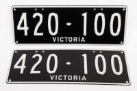 Six-Digit Victorian Custom Numeric plates '420.100', sold with rights to display [Location: Moorabbin, VIC]