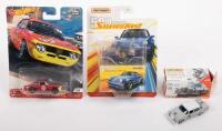 EUROPEAN MODELS: A collection of three 1:64 scale models, includes Matchbox Porsche 911 in package, Hot Wheels Alfa Romeo Giulia Sprint GTA in package and a Matchbox 1962 Mercedes Benz 220 SE sedan