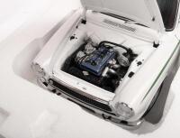 LOTUS CORTINA MK I:&nbsp;A 1:18 scale&nbsp;Lotus Cortina Mk1 model, finished in traditional white with green stripes paintwork - 2