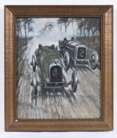 Frederick Gordon Crosby (British, 1885-1943) 'Sunbeam and Humber battling it out at the 1914 Isle of Man TT'