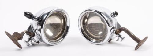 C.A.V LAMPS: A very fine, recently restored & replated pair of C.A.V side lamps with mounting brackets, lens diameter 9cm