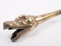 PYTHON HORN: An early 20th Century brass python head horn, long tapered tube with python head, red jewelled eyes, and forked tongue - 3