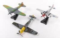 WWII AVIATION: Three small scale WWII era aviation models, includes a Corgi 1:72 scale Messerschmitt Bf109E (no stand), a Del Prado 1:103 scale Ilyushin 1L-II Shturmovik&nbsp;on stand and a Del Prado 1:100 scale North American P-51D Mustang on stand