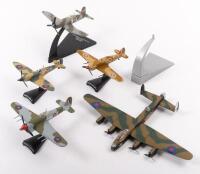RAF WWII: Five small scale RAF WWII era aircraft models on stands