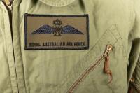 PILOT JUMPSUIT: A 1968 R.A.A.F pilot jumpsuit, size 3, by M.Pennisi, RAAF cloth patch to left chest and No.77 Squadron cloth patch to right shoulder - 2