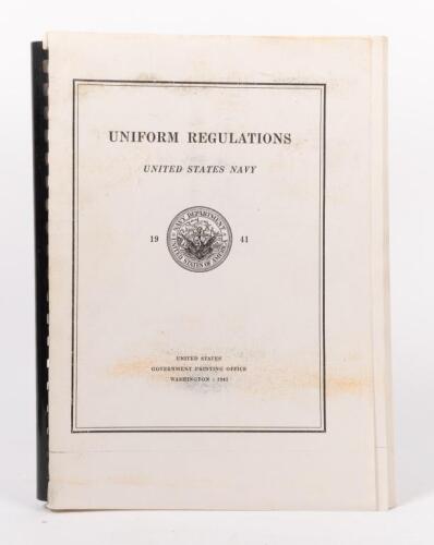 U.S. NAVY: A binded 'Uniform Regulations - United States Navy' 1941 released by United States Government printing Office Washington
