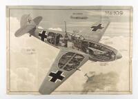 MESSERSCHMITT ME109: A very fine and original 1930s cut-away diagram poster&nbsp;of the Luftwaffe Messerschmitt Me109, for official use only, most likely displayed in RAF communal areas as a reference to pilots and airmen of the RAF, printed in Great Britain