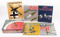 WWII AIRCRAFT: A collection of Jane's large format hardcover books published in 1981, each covering mostly WWII era aircraft, each book contains aircraft information, illustrations and data with fold out pages