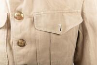 R.A.A.F SHIRT: A 1940 light brown dated shirt thought to be RAAF issued, four pockets, four brass buttons, made by E.J. Howard, three white chevrons to each shoulder, size unknown - 2