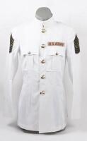 U.S. ARMY: A white formal US Army shirt, with First Sergeant chevrons to each shoulder, size 85R, two pockets, four buttons