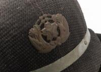 JAPAN WWII: A WWII era Japanese civil defense fire brigade helmet with skirt & badge to front - 4