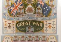 A.I.F. POSTER: A framed and glazed poster 'Record of the Australian Imperial Force in the Great War 1914-1919', poster has details such as leader portraits, medals & various corps & troop divisions, in detailed wooden frame - 3