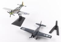 U.S.A.F: Two USAF small scale models on stands, includes a North American P-51 Mustang and a Grumman FM-2 Wildcat