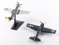 U.S.A.F: Two USAF small scale models on stands, includes a North American P-51 Mustang and a Grumman FM-2 Wildcat - 2
