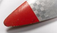 PROPELLER: An metal aeroplane propeller with wooden red painted hub, overall length 2.2m - 6