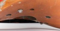 PROPELLER: An metal aeroplane propeller with wooden red painted hub, overall length 2.2m - 7