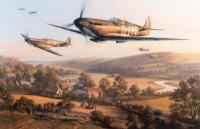 SEPTEMBER VICTORY: A limited edition, large framed and glazed print 'September Victory' by artist Nicolas Trudgian, depicting a Spitfire formation flying over Sussex countryside, numbered 75&nbsp;of 1000 and signed by the artist and also signed by numerous&nbsp;RAF - 4