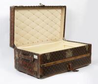 LOUIS VUITTON: An early&nbsp;20th century Louis Vuitton cabin trunk, monogram print, timber lined with brass hardware, 33cm high, 81cm wide, 47cm deep - 2