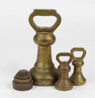 SCALES: Antique large brass weighing scales together with weight set (75.5cm high) - 2