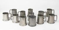 TANKARDS: A dozen pewter tankards. Circa 1950's
