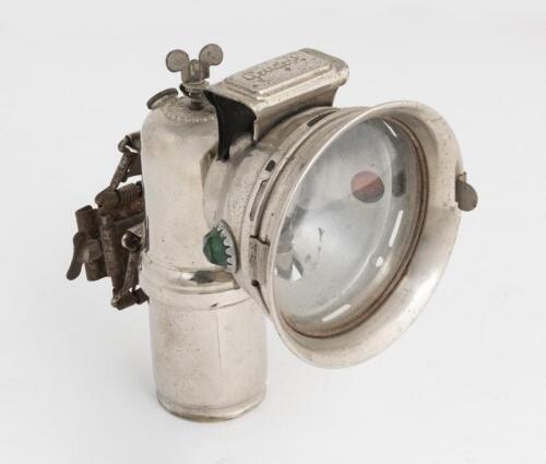PEUGEOT MOTORCYCLE ACETHYLENE LAMP: A Nickel-Plated Peugeot Acethylene Motorcycle Lamp