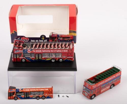 LONDON PRIDE, ANHUI ANKAI: Two 1:76 scale OzBus models including a London Pride Sightseeing bus and a Anhui Ankai Sydney Explorer