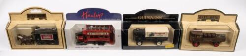 HORSE DRAWN VAN, STEAM WAGON, GUINNESS, HAMLEYS: Four 1:76 scale Days Gone/ Hamley/Guinness models including a Horse Drawn Removal Van Sainsbury, 1931 Sentinel Steam Wagon Fremlins, Guinness For Strength Truck and a Hamleys General Truck