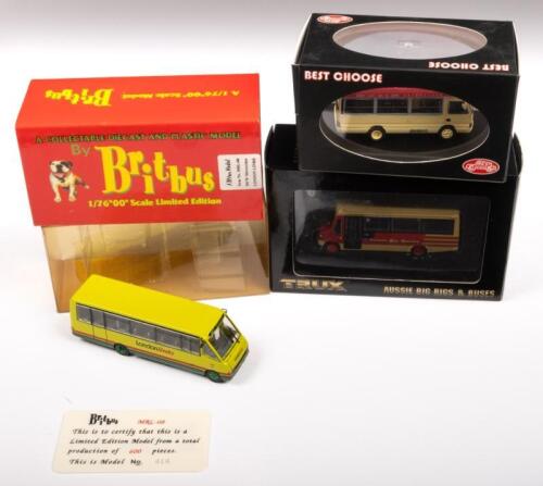 PUBLIC LIGHT BUS, MCW METRORIDER, MERCEDES MINIBUS: Three 1:76 scale Best Choose/Britbus/Trux models including a Public Light Bus, MCW Metrorider London Links and a Mercedes Minibus