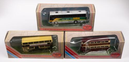 PLAXTON PARAMOUNT, B20 DMS, RMF ROUTEMASTER: Three 1:76 scale Exclusive First Edition models including a Plaxton Paramount 3500 Jetlink, B20 DMS Fleetline Shillibeer Omnibus and a RMF Routemaster Big Bus Company