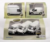 FORD TRANSITS: Three 1:76&nbsp;scale Oxford&nbsp;models including a Ford Transit Connect White, White Transit LWD High and a Ford Transit 50th Anniversary