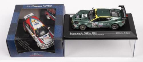ASTON MARTIN DBR9 - FORD FOCUS WRC: Two 1:43 scale iXO Vitesse models including a 2005 Aston Martin DBR9 David Brabham, Darren Turner, Stephane Sarrazin and a Ford Focus WRC 'Martini' Rallye Monte Carlo 1999 C. McRae - N. Grist, model No. SKM99019, CK999085, models in good condition