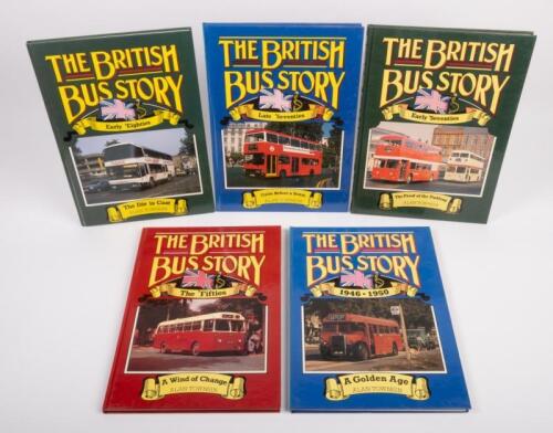 COLLECTION OF BRITISH BUS BOOKS: A Collection of 'The British Bus Story' hardcover books by Alan Townsin, including The Early 80s, The Late 70s, The Early 70s, 1949-1950 A Golden Age and The Fifties