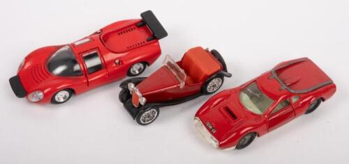 MODELS: Three model cars including Dinky Toys Dino Ferrari No.216, Ferrari Dino by Marushin Japan 1:43 scale & MG PB Midget Spot On Models by Triang 1:42 scale