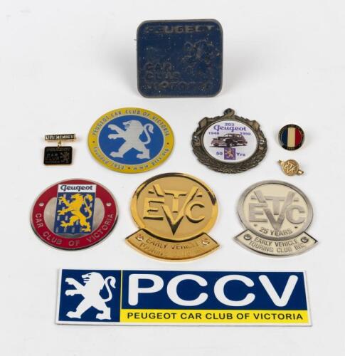 PEUGEOT : Various Peugeot Car Club Badges. 'Peugeot Car Club of Victoria' badges