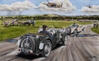 TONY0 GAZE: A framed and glazed print by Mike Harbar titled 'The Birth of Goodwood' featuring Gaze driving his MG J2 with Tony Gaze signature below, 46.5cm high, 53.5cm wide - 4