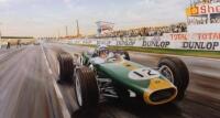 SIR JACK BRABHAM: A limited edition (190/850) framed and glazed print titled "History in the Making" by Randall Wilson depicting Jack Brabham winning the 1966 French Grand Prix, 67.5cm high, 92cm wide - 5