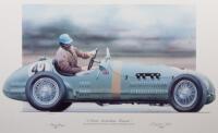 GAZE: A limited edition print (214/350) by Bernie Walsh titled&nbsp;"A Great Australian Moment" - depicting Tony Gaze racing a HWM at the 1952 Belgian Grand Prix, print signed by Tony Gaze and artist,&nbsp;framed and glazed print,&nbsp;55cm high, 80.5cm wide overall - 2