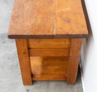 FARMHOUSE TABLE: A large hardwood farmhouse kitchen table with drawers bearing names of spices, 229cm wide, 76cm high, 57cm deep&nbsp; - 8