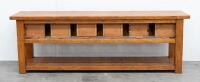FARMHOUSE TABLE: A large hardwood farmhouse kitchen table with drawers bearing names of spices, 229cm wide, 76cm high, 57cm deep&nbsp; - 10