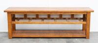 FARMHOUSE TABLE: A large hardwood farmhouse kitchen table with drawers bearing names of spices, 229cm wide, 76cm high, 57cm deep&nbsp; - 12
