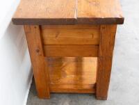 FARMHOUSE TABLE: A large hardwood farmhouse kitchen table with drawers bearing names of spices, 229cm wide, 76cm high, 57cm deep&nbsp; - 16