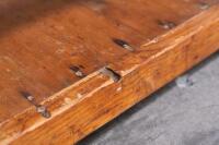 FARMHOUSE TABLE: A large hardwood farmhouse kitchen table with drawers bearing names of spices, 229cm wide, 76cm high, 57cm deep&nbsp; - 21