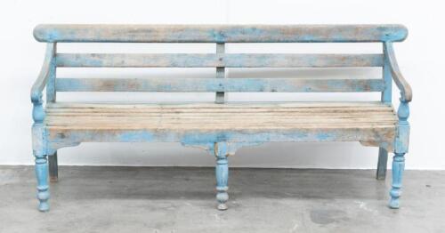 13A · BENCH: A large rustic timber hardwood garden seat, 209cm wide, 89cm high, 71cm deep