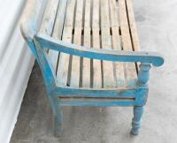 BENCH: A large rustic timber hardwood garden seat, 209cm wide, 89cm high, 71cm deep - 4