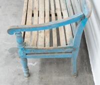 BENCH: A large rustic timber hardwood garden seat, 209cm wide, 89cm high, 71cm deep - 5