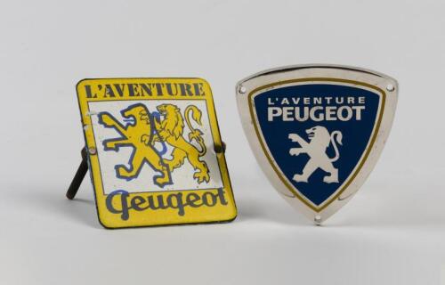PEUGEOT: Two Peugeot Car Badges. Vintage 'L'Aventure Peugeot' Car Badge