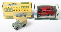 MODELS: Two 1:43 scale models, includes a Cararama&nbsp;Land Rover Series III 109 fire brigade truck in box and a Vanguards Land Rover Series I light green 60th anniversary in box